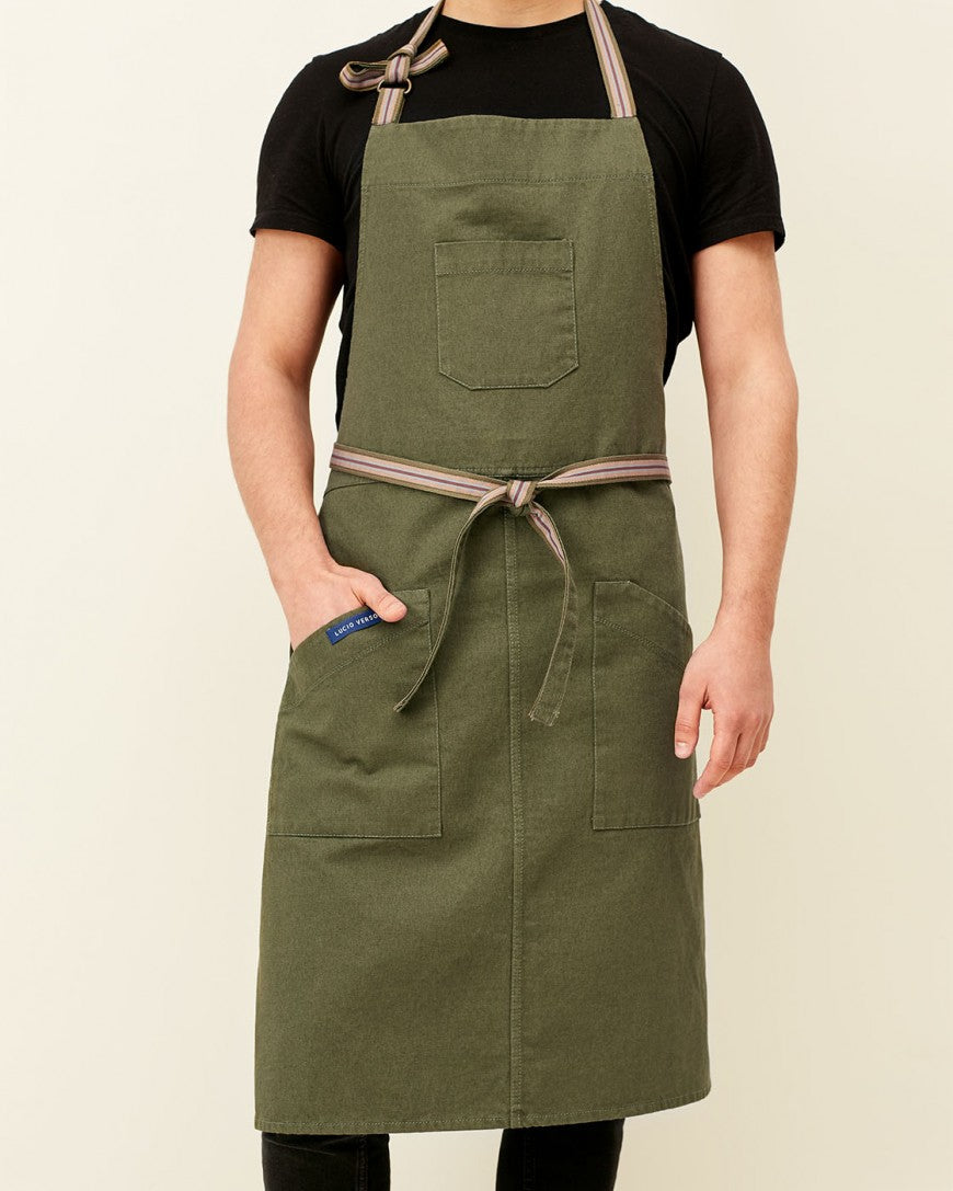 Lucio Verso Khaki Denim Classic Apron / ​مئزر كلاسيكي كاكي دينيم من لوتشو ڤيرسو